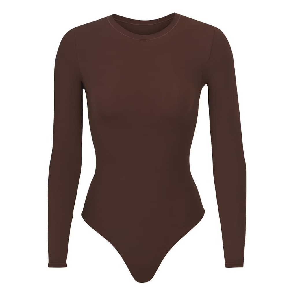 Skims Fits Everybody Long Sleeve Crew Neck Bodysuit BD-THG-9036 Cocoa XS